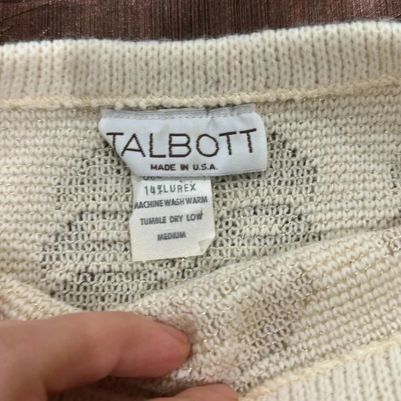 Talbott  Gold Metallic Filigree Lurex Sweater VTG Knit - Picture 7 of 8